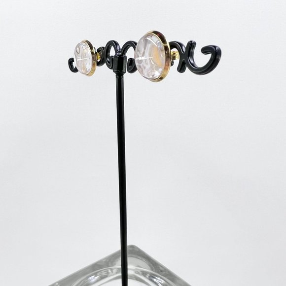 New / Handcrafted - Gold, Cream & Orange Shiny Gold Tone 12mm Stud Earrings - Picture 4 of 7